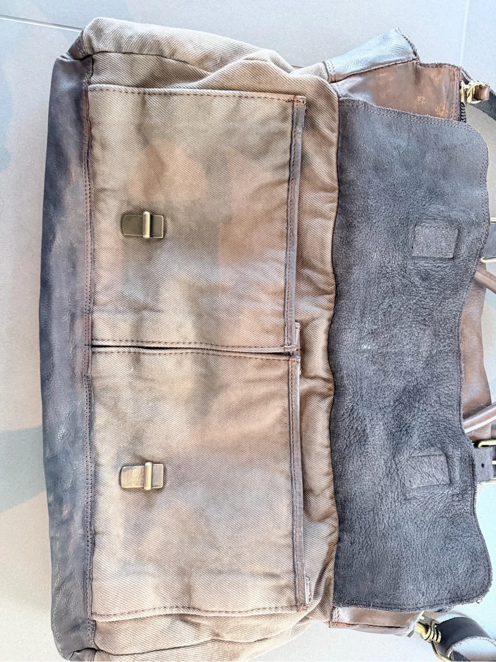 Campomaggi Nelson Brown Leather & Canvas Messenger Bag with Adjustable Strap